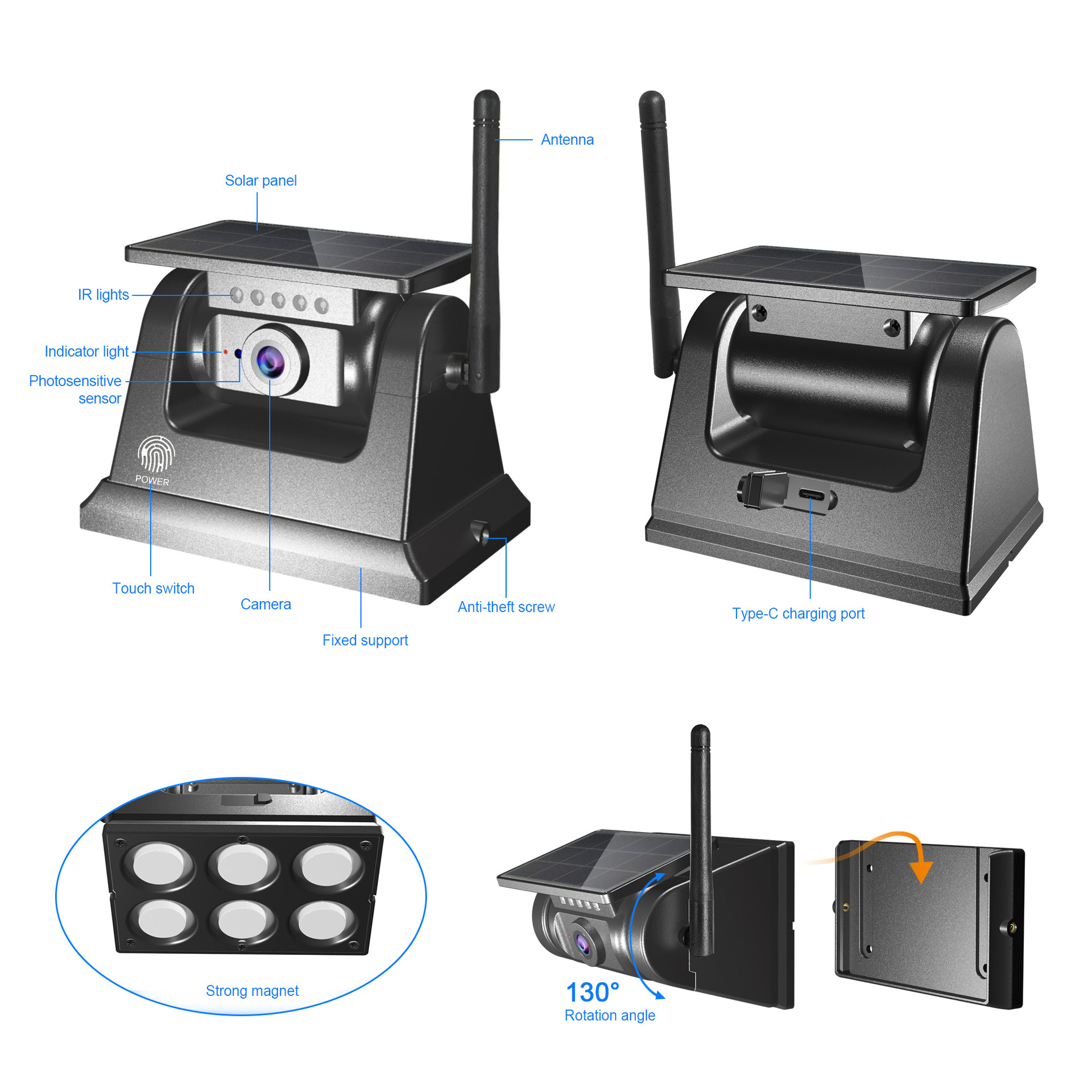 7inch Truck Wireless Wifi Solar Camera Hd Car Reversing Image Bsd Car Navigation Recorder