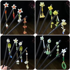 古風髮簪簡約流蘇步搖髮簪子仿黑檀木頭飾盤發漢服配飾古裝髮釵女