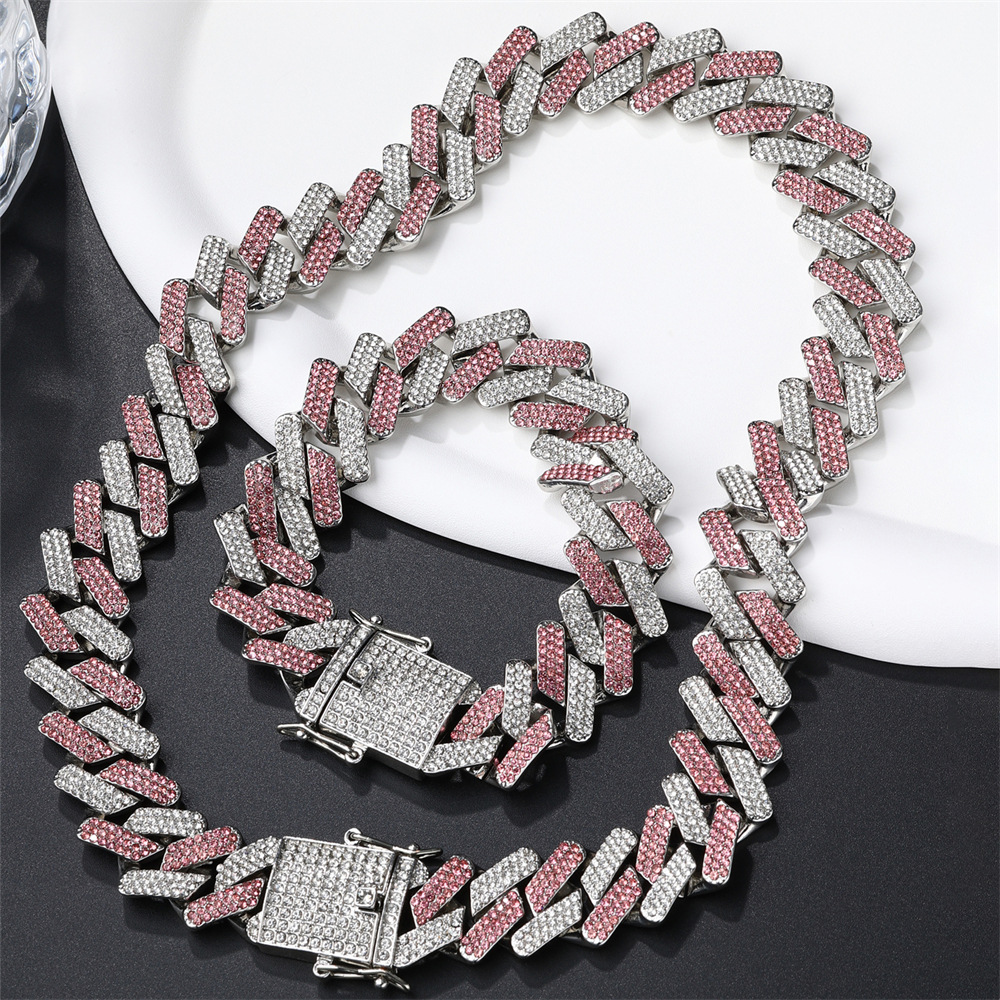Holiday Occasion Hip-Hop Rhombus Zinc Alloy Inlay Zircon Unisex Cuban Link Chain Curb Chain Bracelets Necklace