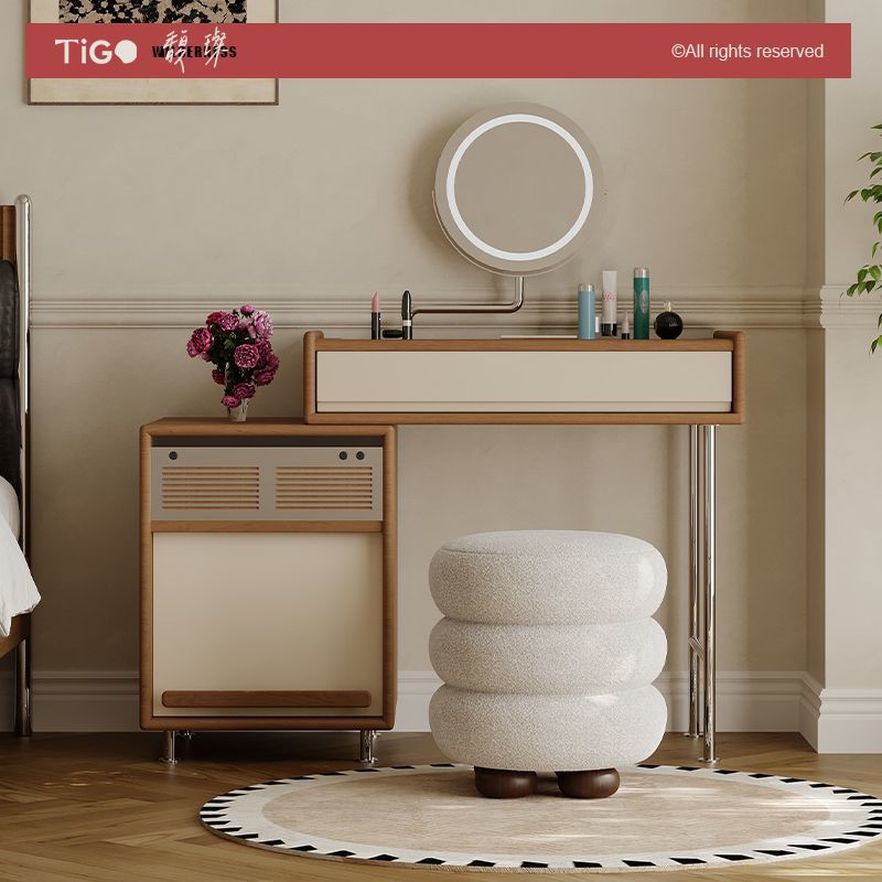 Retro French Dressing Table and Cupboard Retro Style Retractable Storage Integrated Bedroom Cherry Wood Small Apartment Dressing Table