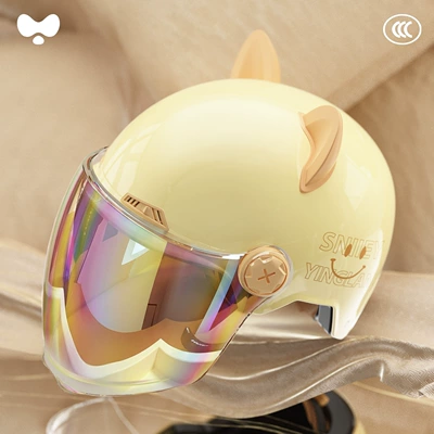 Cute Helmet for Electric Scooters, Women's – Motosiklet kaskı (dəbilqə) - 3c-double-mirror-apricot-colorful-long-mirror-class-a-new-national-standard-one-size-fits-all