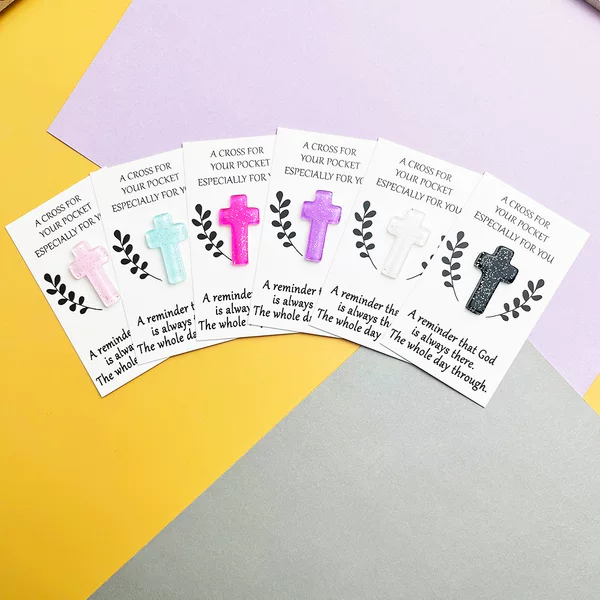 Cross-Border DIY Resin 6-Color Glitter Cross Pocket Hug Card Spiritual Comfort Prayer Easter Gift Card