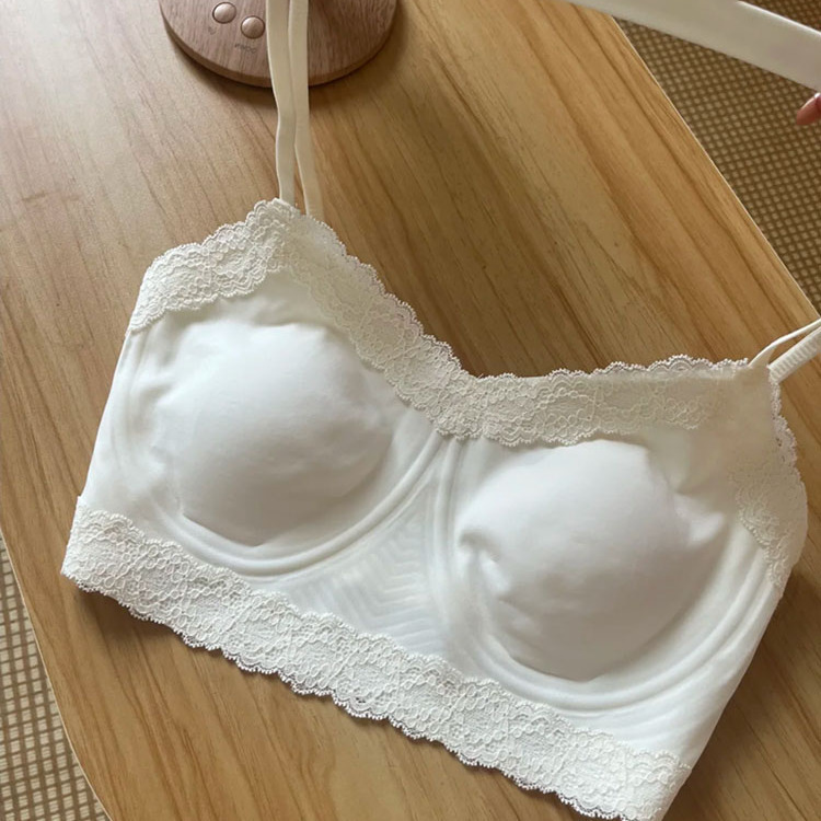 无痕蕾丝内衣女薄款大胸显小抹胸背心吊带无钢圈裸感防走光文胸罩|undefined