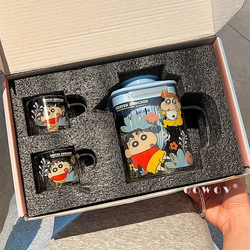 クレヨンしんちゃん ジョイントガラス コールドケトル ティーポット カップセット 家庭用ウォーターカップ コールドケトル 誕生日プレゼント|undefined