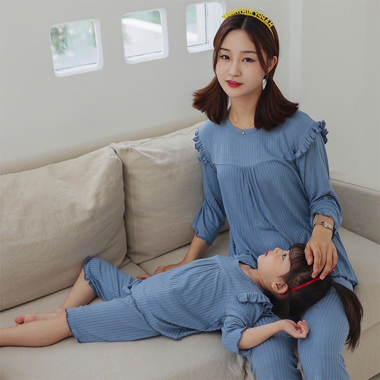 2021纯色女童家居服 儿童母女人棉7分两件套装薄款宽松亲子睡衣套|ms