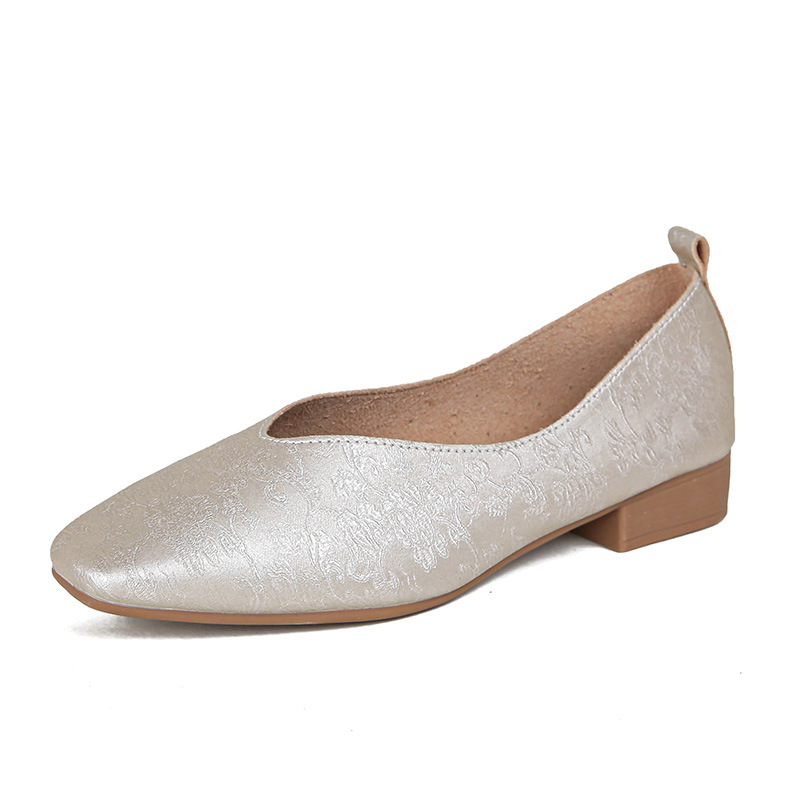 Shallow Mouth Flats for Women 2023 Spring and Summer New Retro Buckle Low Heels Literary Square Toe Soft Leather Mary Jane Shoes