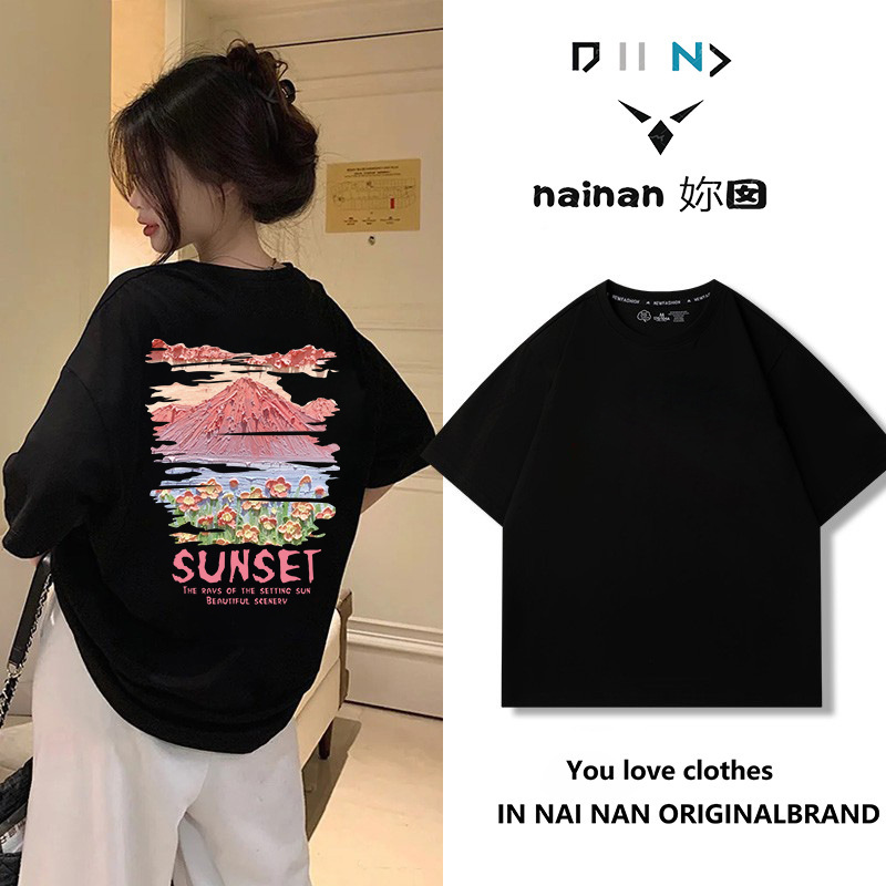 純綿半袖tシャツ女性夏韓国版新型ゆるい丸首小衆白色アニメプリント学生半袖tシャツ|undefined