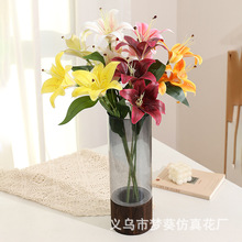 三头百合仿真花婚庆装饰布景花材家居客厅插花高端假花批发百合花