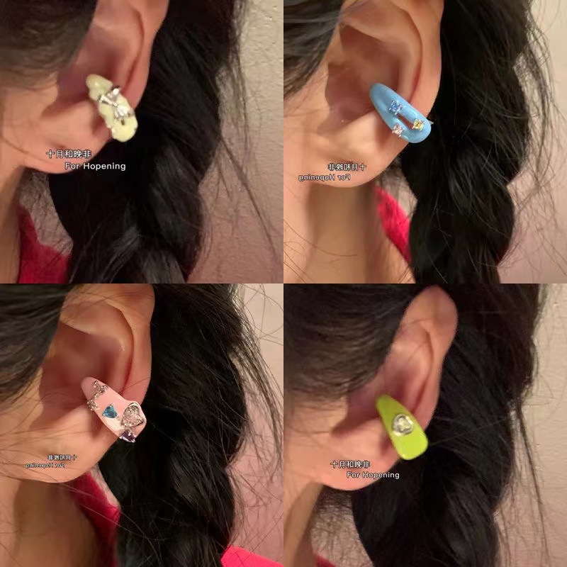 Nuevo lindo registro juvenil púrpura colorido diversión gota aceite oreja clip hembra oreja hueso clip sin pendientes perforados para las mujeres