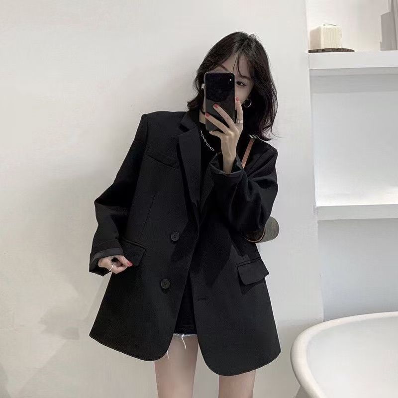 Black Oversized Women's Blazer, Versatile for Spring and Autumn, New Style, Loose Fit, Height-Enhancing, Slimming, Plus-Size Suit