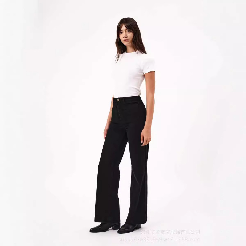 New European and American Style High-Waisted Women's Jeans with Iconic Back Pockets and Sailor-Style Patch Front Pockets New European and American Style High-Waisted Women's Jeans with Iconic Back Pockets and Sailor-Style Patch Front Pockets
