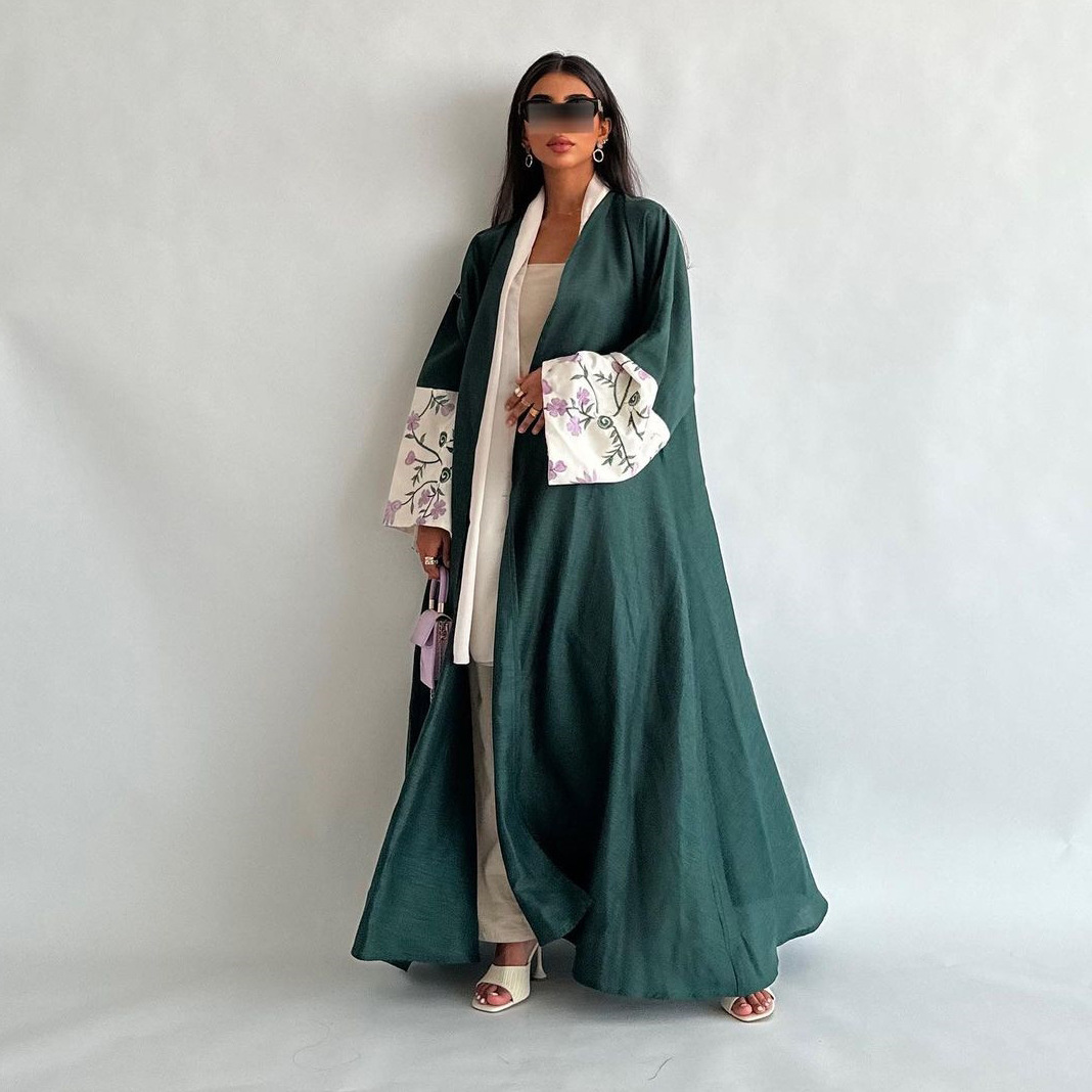 MQ136 Dubai Middle Eastern Cardigan Robe Embroidered Abaya Muslim European And American Loose Coat Fashion Women's_ecoleips.com
