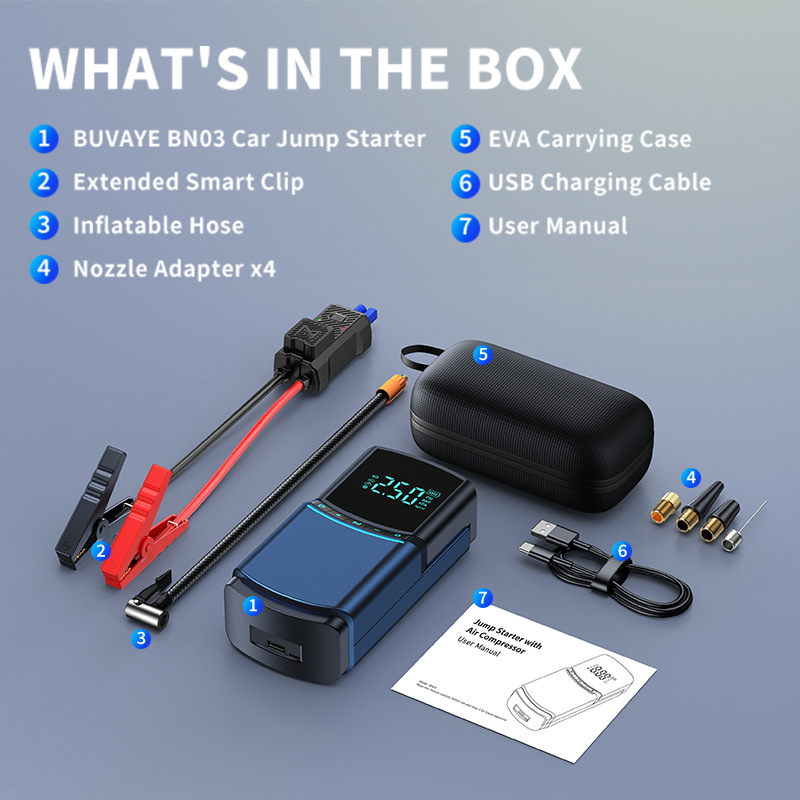 Cross-Border Bn03 Car Emergency Jump Starter with Built-In Air Pump, Multifunctional Power Bank and Ignition Device