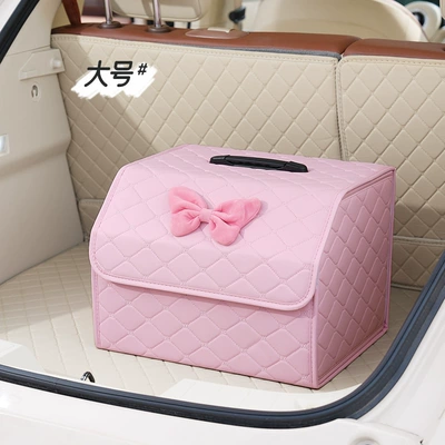 Car storage bag/box: Car Folding Storage Box - large-storage-box-with-pink-fan-velvet-bow