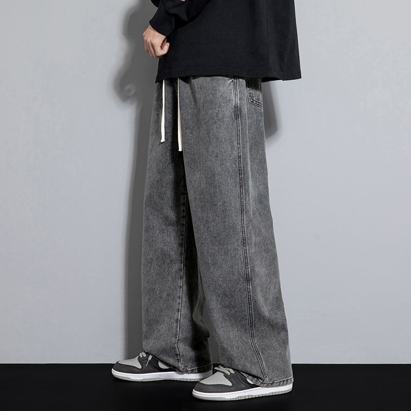 Men's Spring and Summer Straight Leg Jeans Loose Wide Leg Pants Boys New Arrival Hong Kong Style Trendy Brand Trendy Trousers