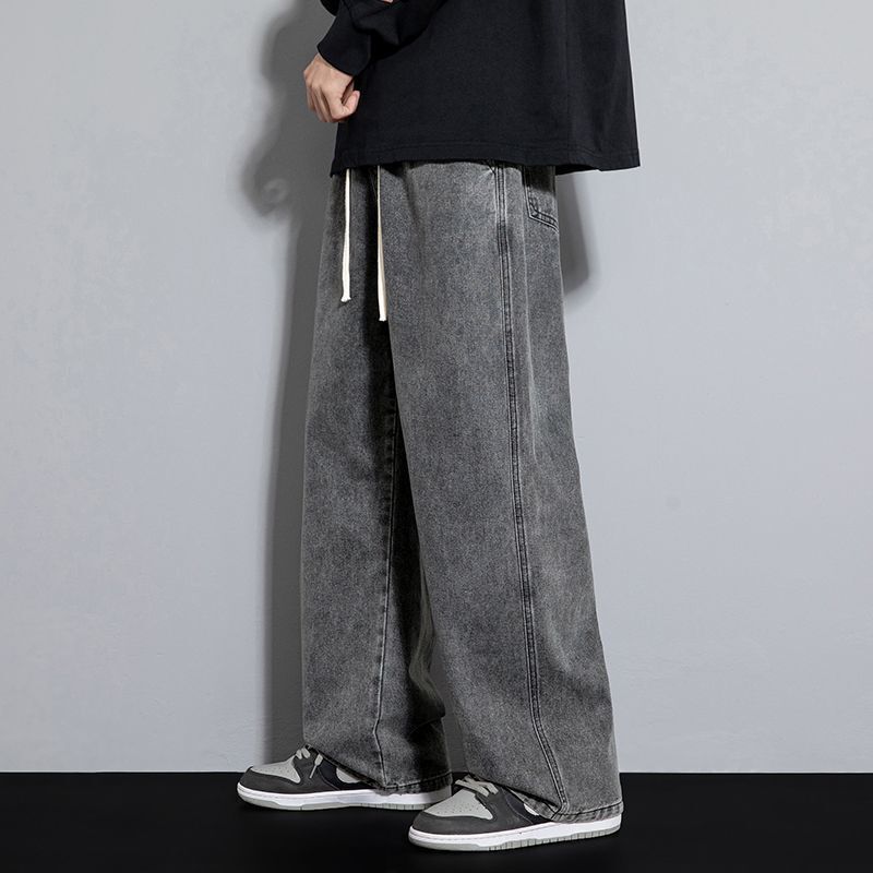 Men's Spring and Summer Straight Leg Jeans Loose Wide Leg Pants Boys New Arrival Hong Kong Style Trendy Brand Trendy Trousers