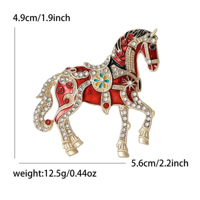 Yaxa sancaqları Luxury Horse Brooch for Men - kc-gold-red-5205-rd