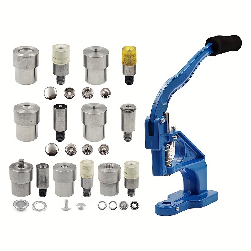 'Blue Manual Press Set with Metal Molds, Double Caps, Rivet Buckles, Eyelets, and Leather Case
