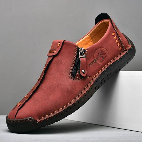  Four Seasons New Fashion Casual Leather Shoes Handmade Bead Shoes Monochrome Trendy Low Top Cross-border Large Size Men's Shoes
