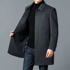 正品牌高档男士羊毛大衣2025新款加厚保暖中年爸爸休闲双面呢外套