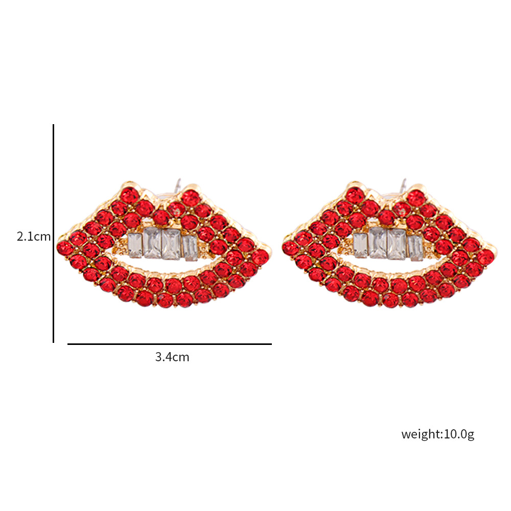 Boucles D&#39;oreilles En Alliage De Diamant À Lèvres Rouges À La Mode En Gros display picture 1