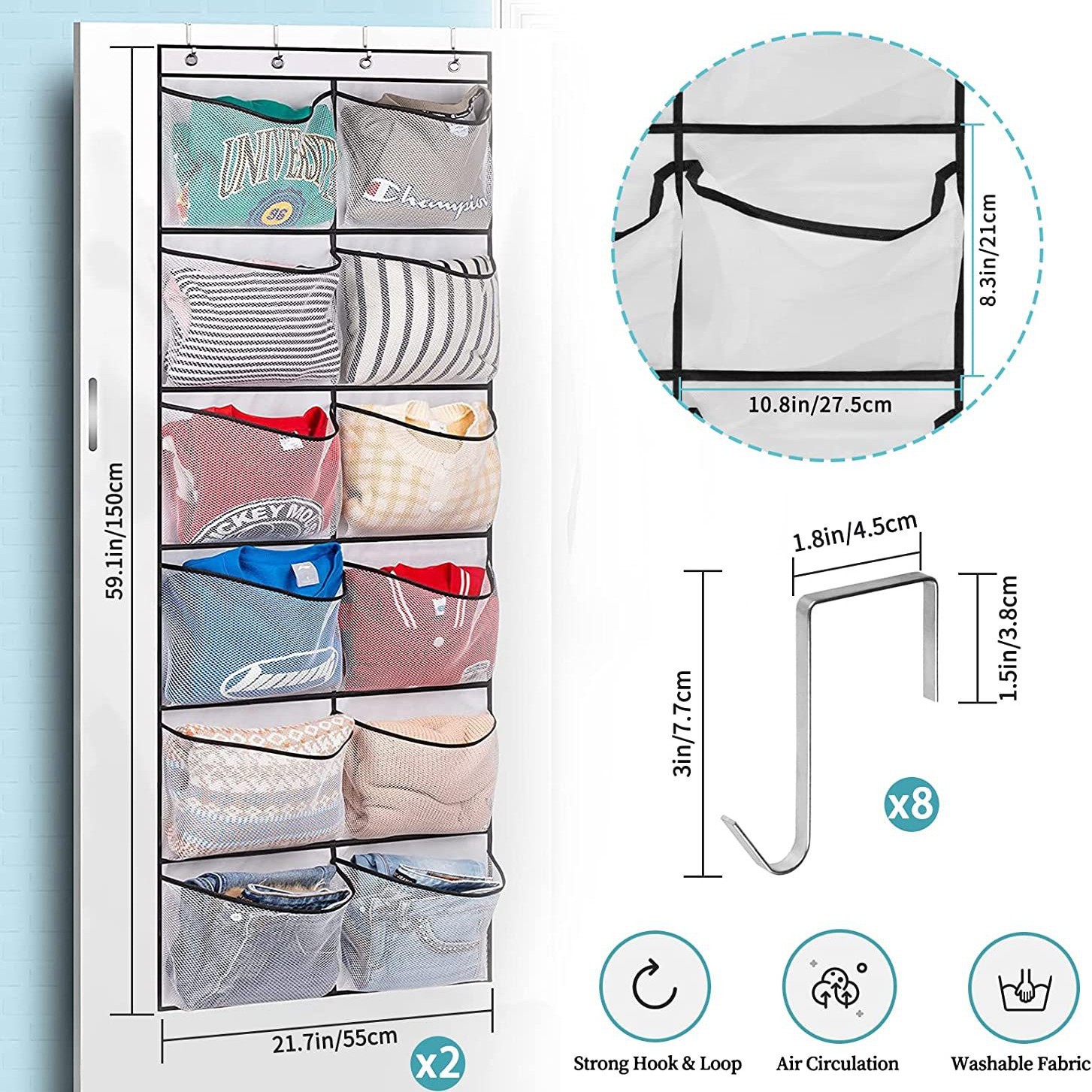 Bolsa colgante de almacenamiento de puerta de tela no tejida de 12 rejillas dedicada transfronteriza