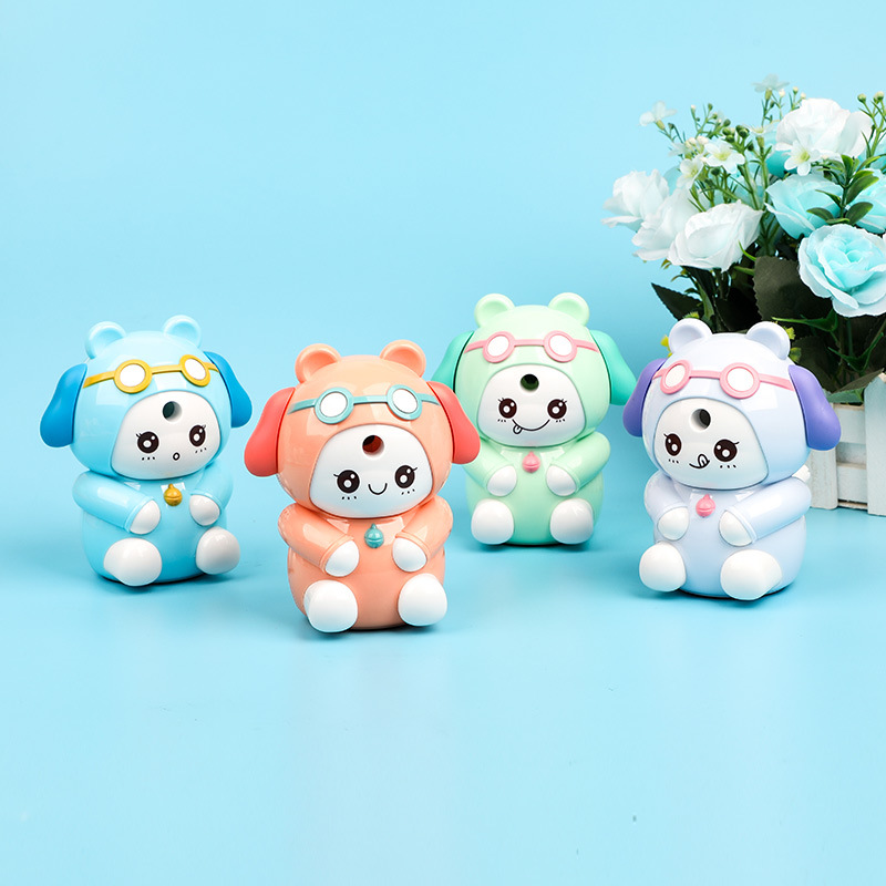 7837 Sacapuntas de lápiz de perro de la suerte Sacapuntas de pluma automática estudiante de escuela primaria aprendizaje papelería forma de dibujos animados sacapuntas