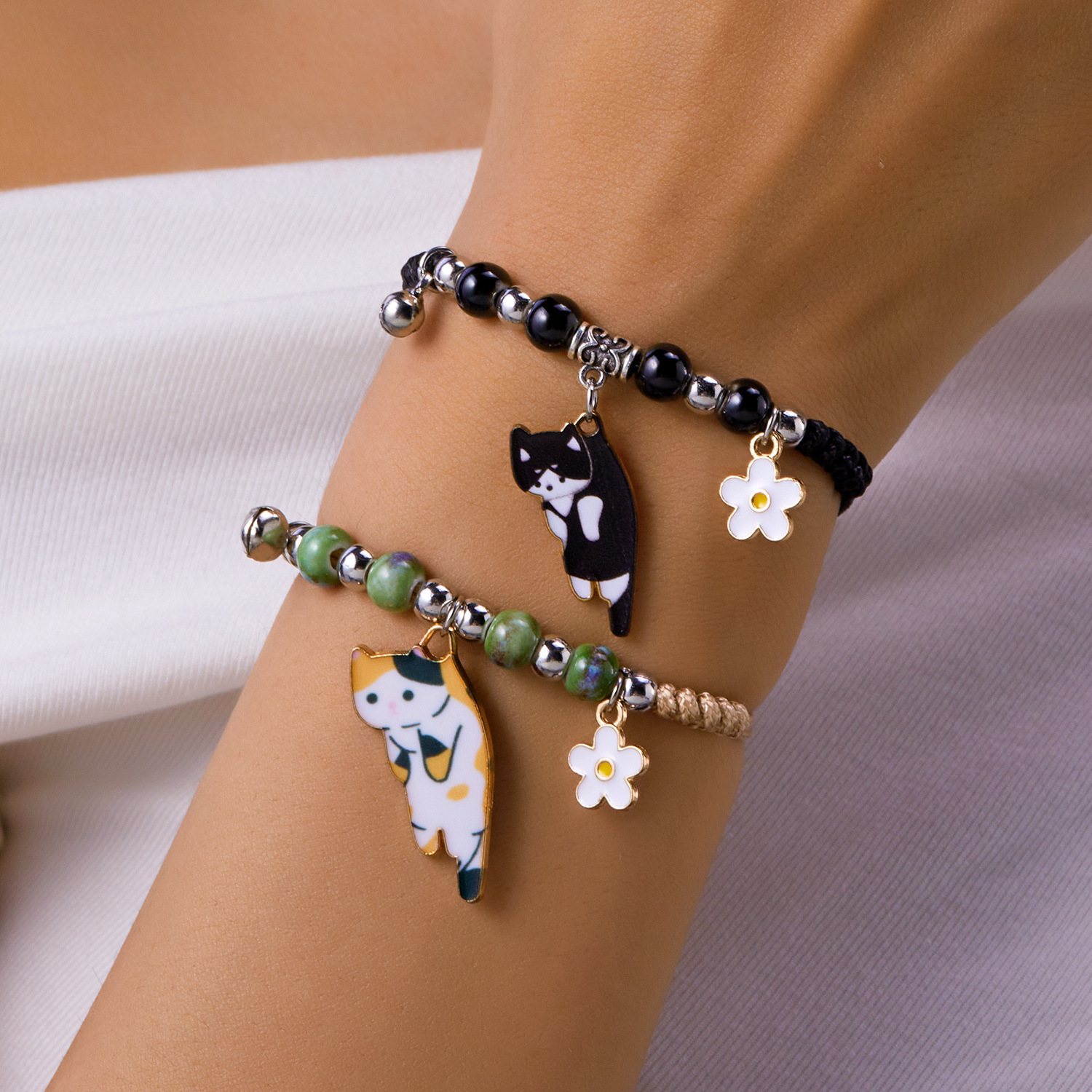 Elegante geweven armband voor dames met kat design sieraden_voghion.com