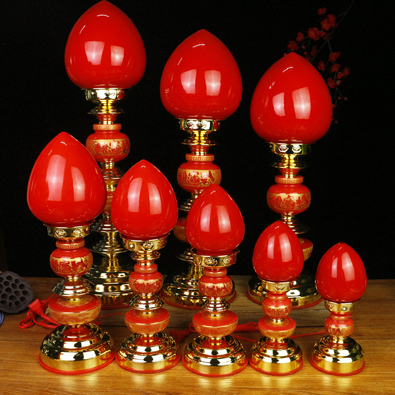 LED招財波燈合金陶瓷電蠟燭台供佛電燭燈長明燈供財神燈供奉燈