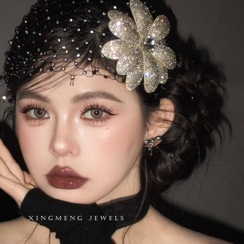 French Retro Dark Style Elegant Sparkling Diamond Flower Hair Accessories Hat High-end Bridal Wedding Wedding Headpiece