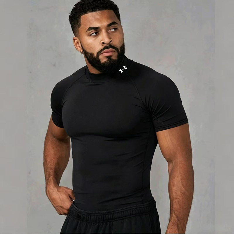 Y2K Men's High-Neck Tight-Fitting Quick-Drying Fitness Short-Sleeved High-Elastic Breathable Moisture-Wicking and Sweat-Wicking Sports T-Shirt Y2K Men's High-Neck Tight-Fitting Quick-Drying Fitness Short-Sleeved High-Elastic Breathable Moisture-Wicking and Sweat-Wicking Sports T-Shirt