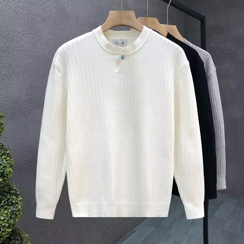 Old Money Style Henry Collar Sweater for Men, Spring Season, Mature Style, Cleanfit, Short Wide Boxy Knit Top for Layering