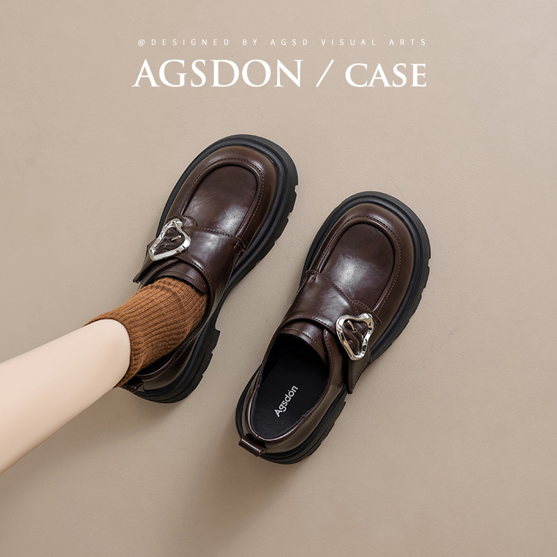 Zapatos de Lefour marrón grueso para mujeres 2025 nuevo muffin de otoño estilo británico con faldas zapatos de cuero pequeños