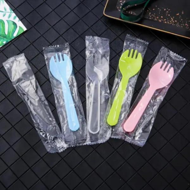 Disposable fork and spoon, individually packaged ice cream spoon, fruit salad cake dessert pudding fork and spoon, great product