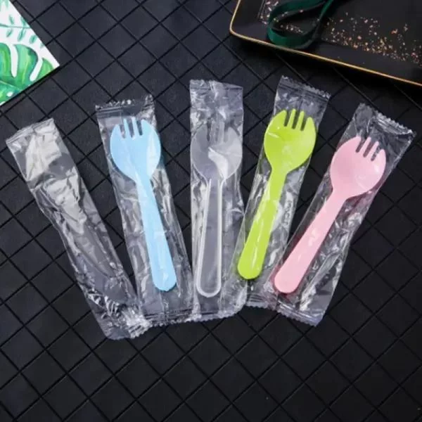 Disposable fork and spoon, individually packaged ice cream spoon, fruit salad cake dessert pudding fork and spoon, great product