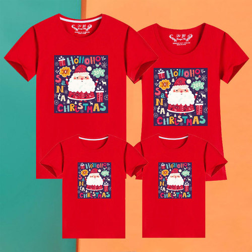 Christmas parent-child short-sleeved family wear for a family of three or four, western-style kindergarten activity class uniforms, mother-daughter T-shirts