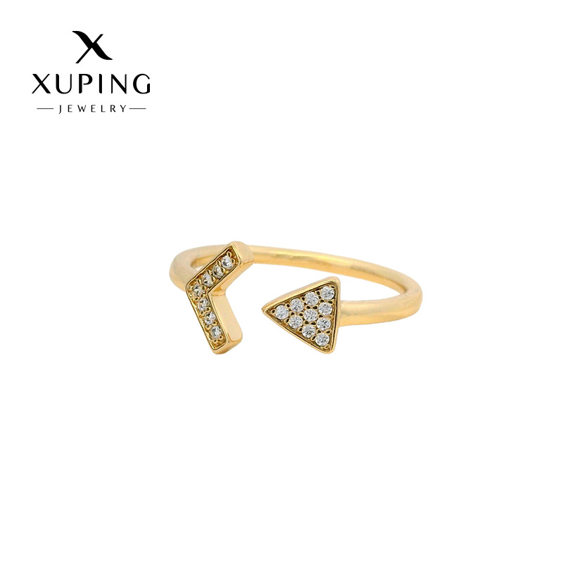 Nuevo anillo geométrico ajustable de Xuping con gemas artificiales, diseño único, accesorio sencillo y moderno.