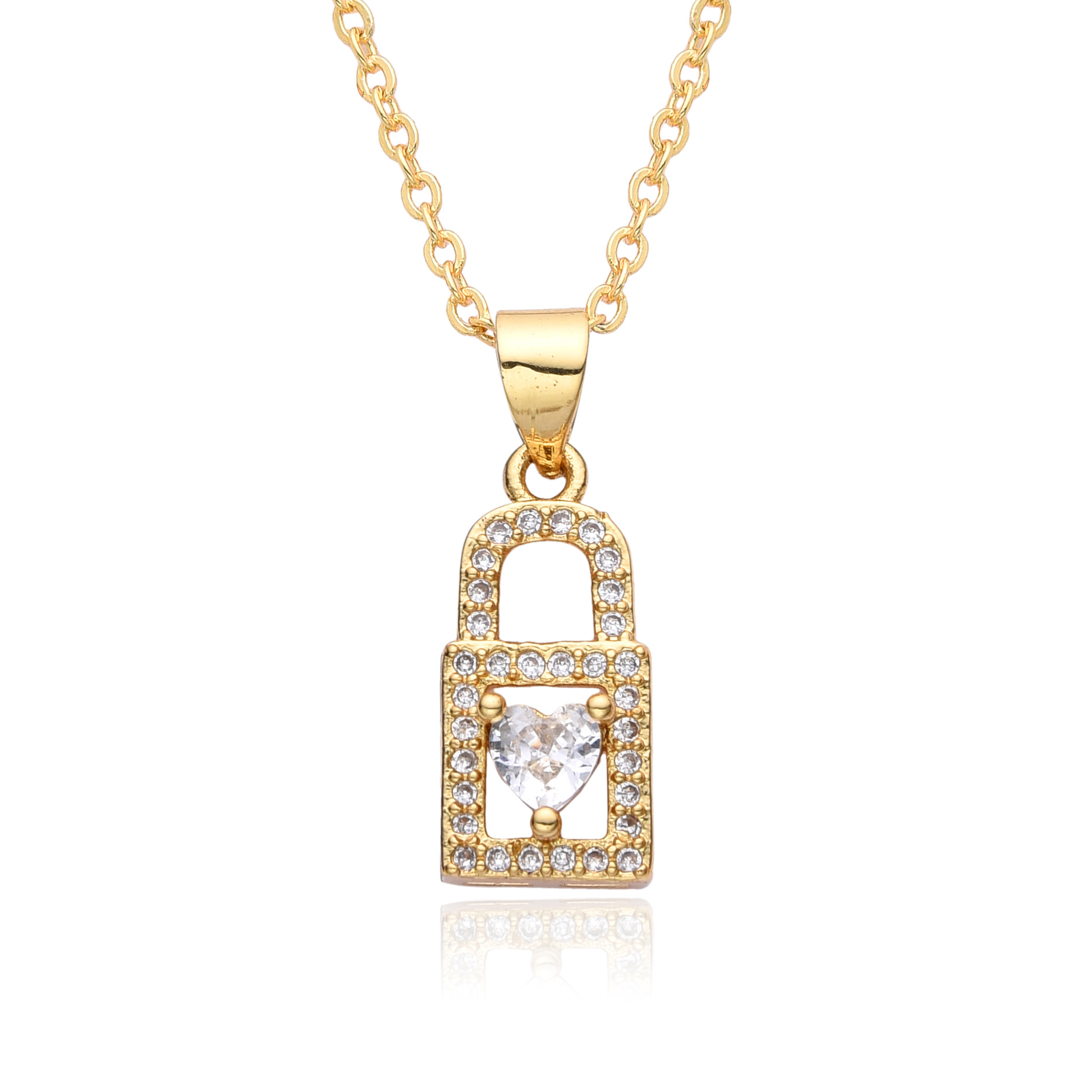8g Weight Copper Pendant Material Zircon Inlay Material Pendant Necklace Classification Copper Chain Material 1 Piece Quantity Daily, Date Occasion Copper Material Heart Shape, Lock Pattern Women's Gender Inlay Design Elegant, Shiny Style Copper Inlay Heart Shape Lock Zircon Pendant Necklace 4