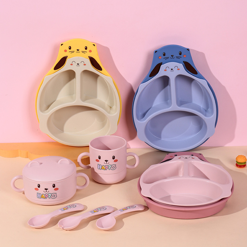 Cartoon Dinner Plate, Sea Otter, Cute Children's Dinner Plate, Cup, Bowl, Fork and Spoon, Cartoon Hippo Dinner Plate Set, Divided Tableware, Water Cup