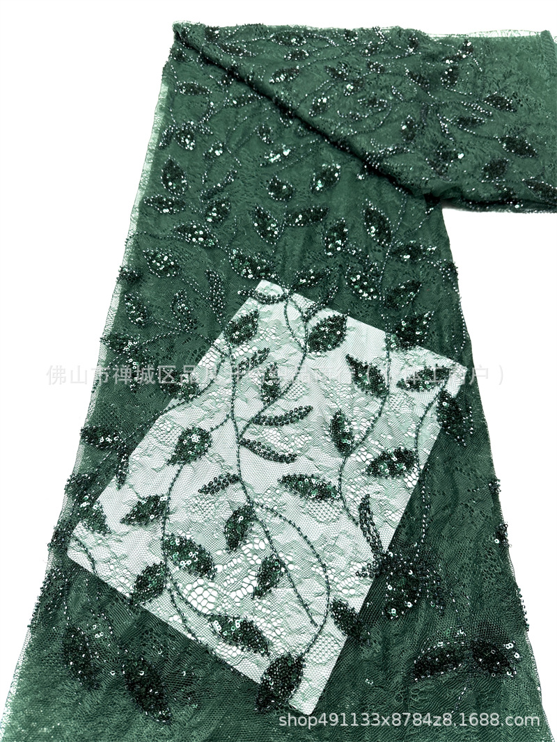 Moda de moda de fiesta vestido de vestido de tela alta fijación de encaje bordado de perlas tela de sequilla