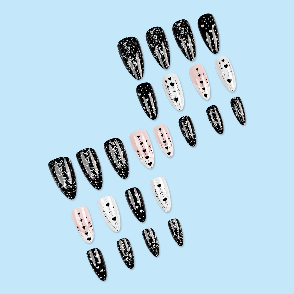 Día de San Valentín en blanco y negro amor manicure parche de uñas estrella de cielo, punto de venta en blanco y negro transfronterizo para usar uñas