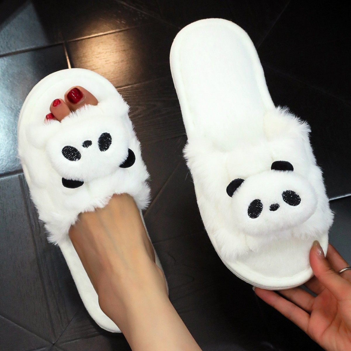 Cartoon One-Line Furry Ins Cross-Border Popular Girls' Cute Home Floor Fashion Four-Season Warm Slippers