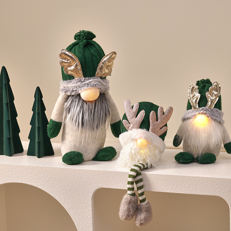 Regalos de Navidad con luces Decoraciones de Navidad Adornos de mesa Muñeca de Navidad verde sin rostro Muñeca Goblin