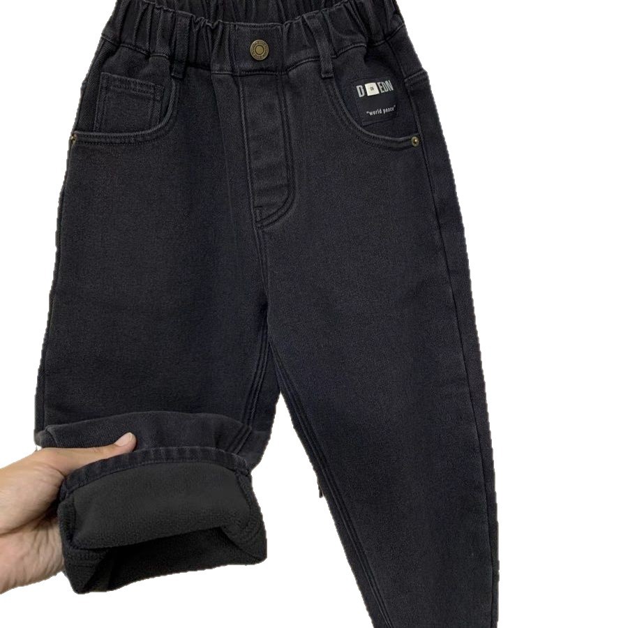 Nuevos niños con pantalones vaqueros cálidos de terciopelo, pantalones negros gruesos para niños, pantalones casuales de terciopelo image 5