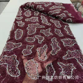 不规则盘花蕾丝面料搭配钻石珠管亮片刺绣派对婚纱礼服辅料Beaded