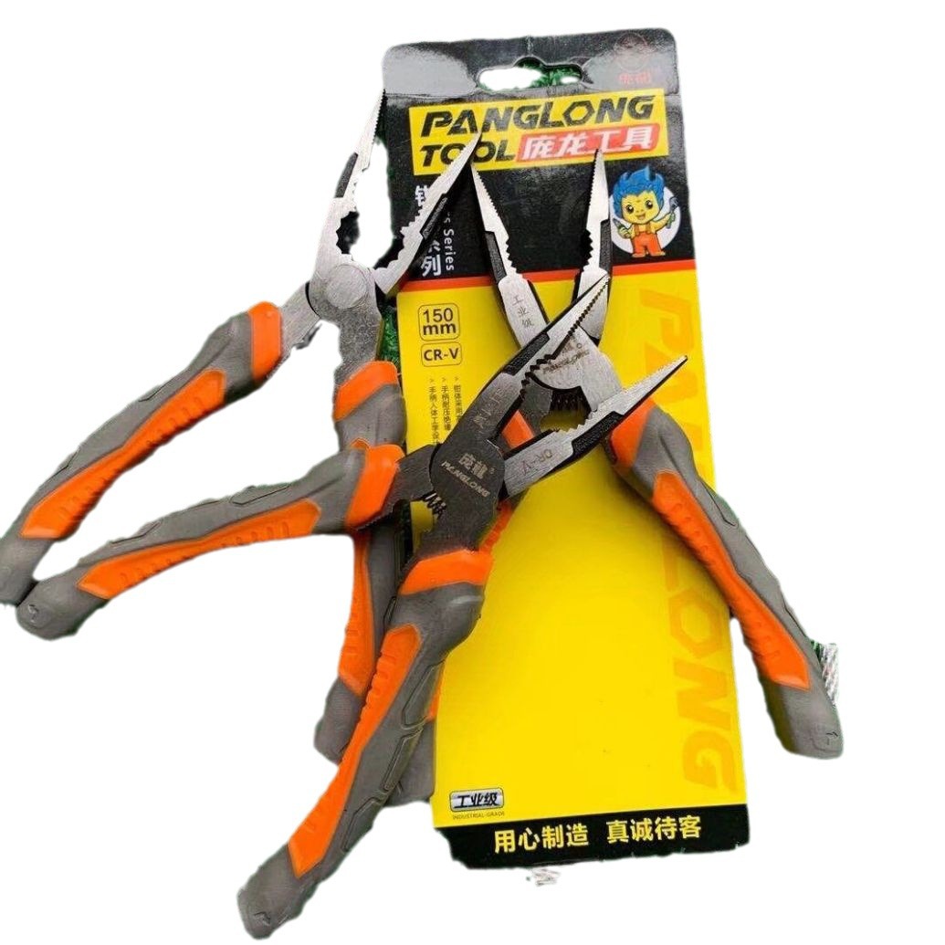 Pang Long marca de acero al cromo vanadio de ahorro de mano de obra alicates de alambre de acero de grado industrial multiusos Tiger alicates de electricista Alicates de punta puntiaguda boca oblicua