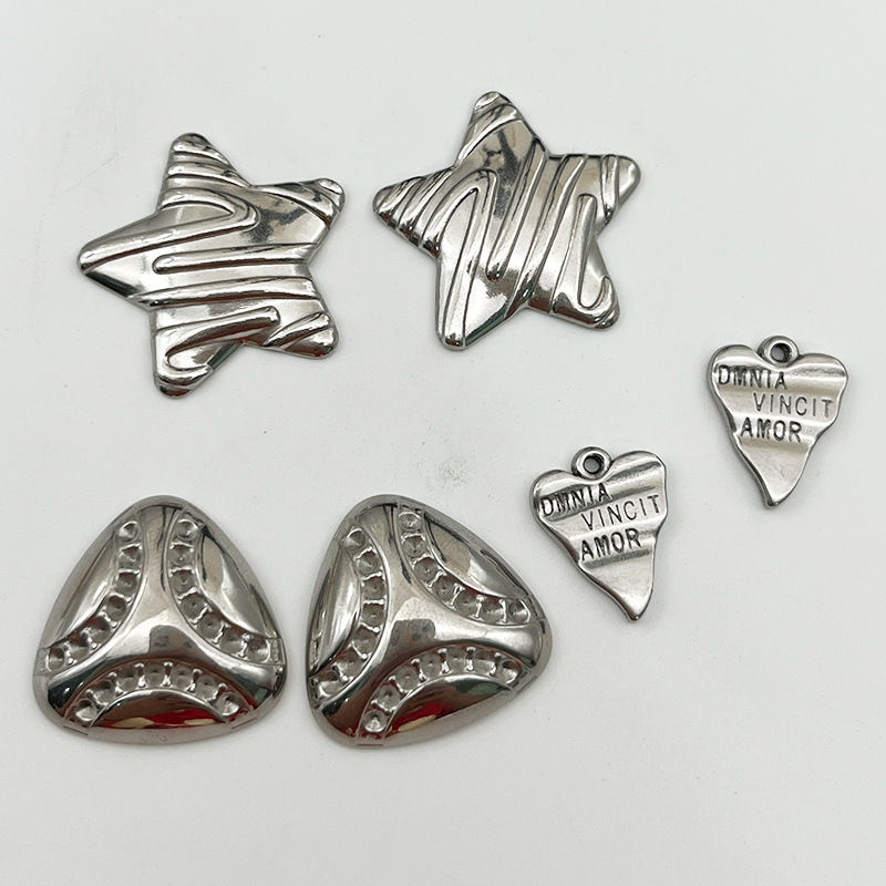 不锈钢星星三角耳环配件 diy桃心字母项链吊坠五角星半壳耳饰配饰