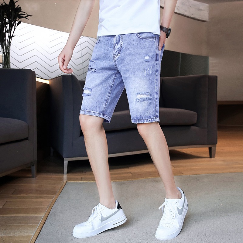 Summer Five-point Ripped Pants Jeans Men's Korean-style Slim-fit Short Pants Trendy Brand Men's Wear Men's Pants for Boys