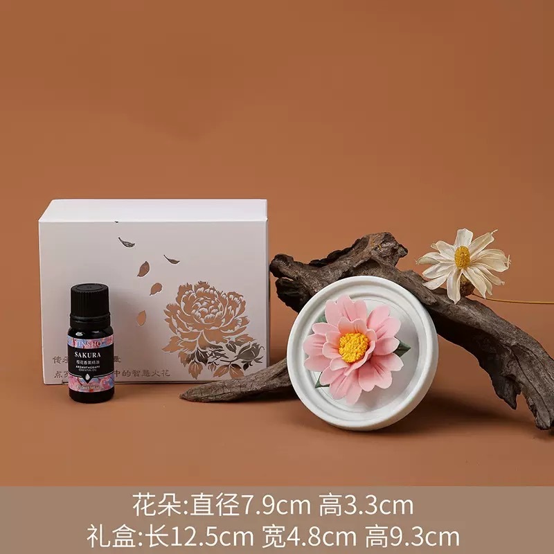 非遗陶瓷手工捏花香薰牡丹花扩香器瓷花摆件办公室桌面香插送礼品|undefined