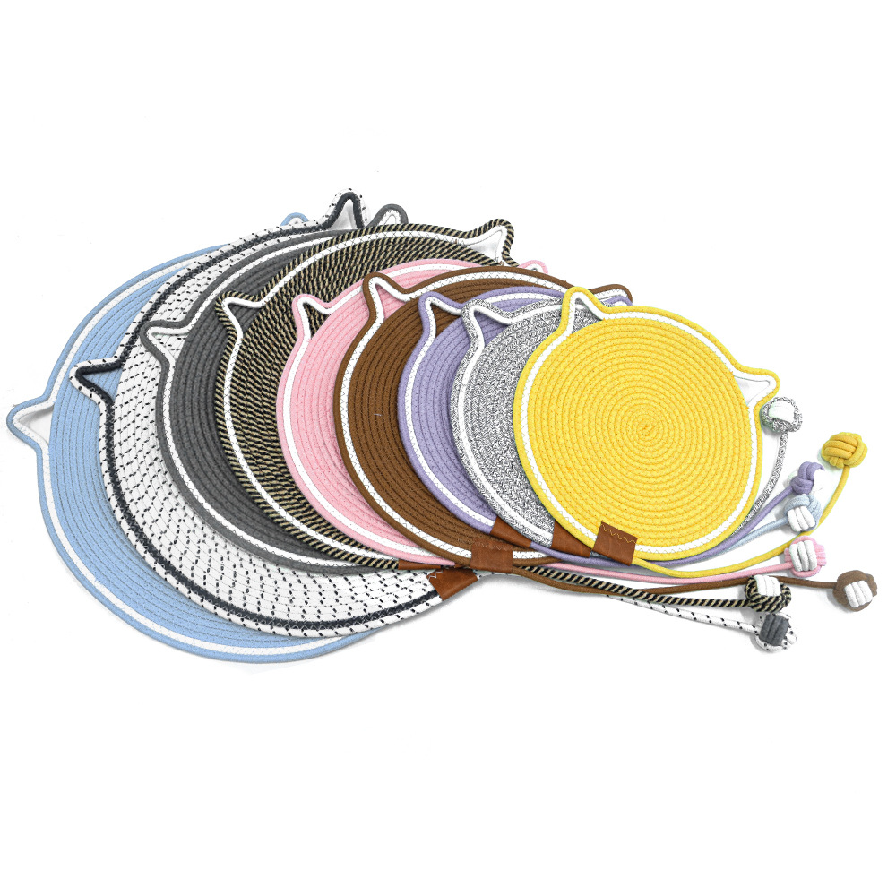 Cojín redondo para gatos con bola de cuerda de algodón, tabla de agarre para gatos tejida, tabla de garras de gato resistente al desgaste